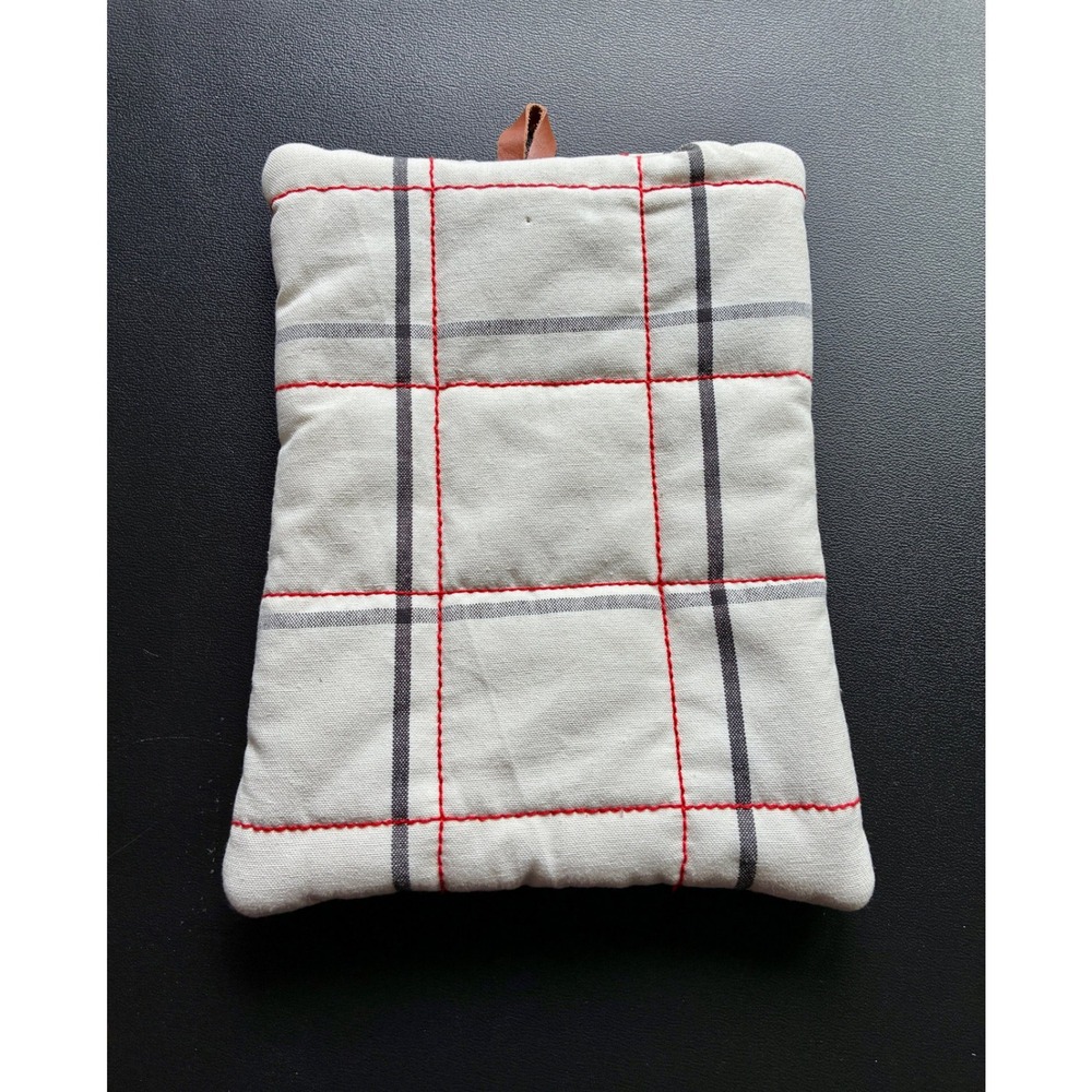 Hearth & Hand Magnolia Plaid Pot Holder Oven Mitt Set Cream Red Gray Farmhouse